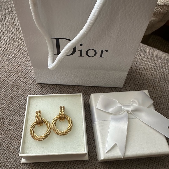 Dior Gold Twisted Hoop Earrings - Picture 1 of 8